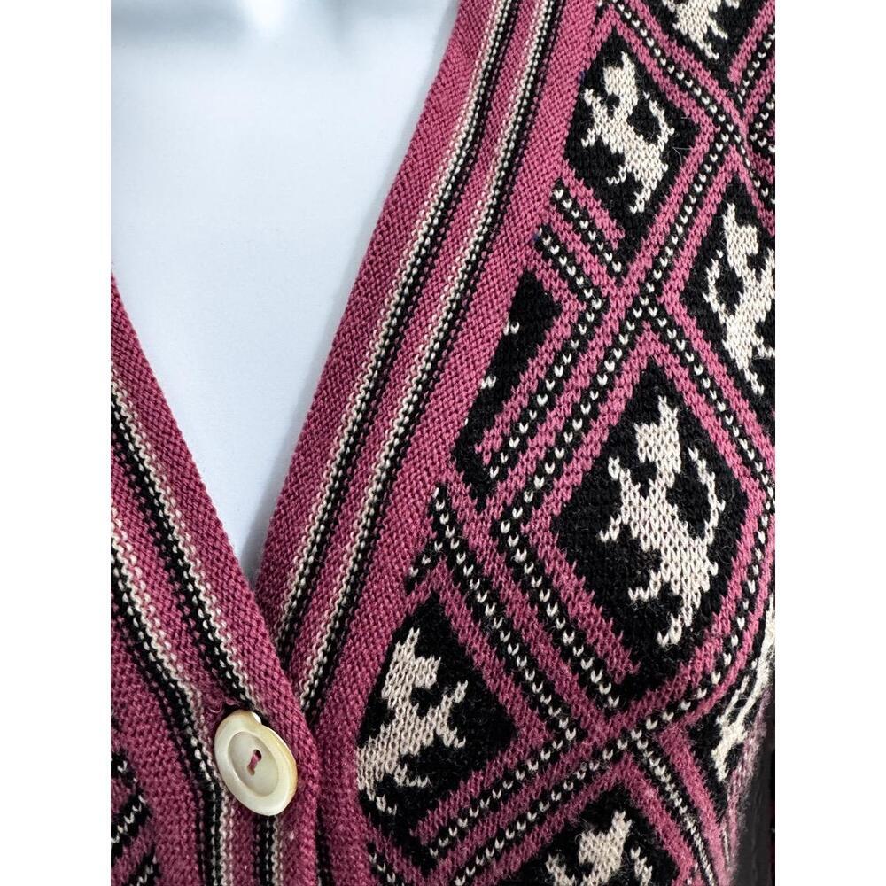Antony Glasgow Scottie Pattern Button Down VNeck  Knit Cardigan Womens Vintage - Picture 2 of 10